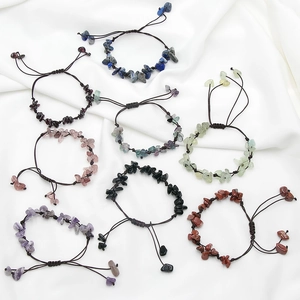 Natürliche Kristallstein Splitter Handgeflochtenes Armband Für Damen Herren Verstellbar Boho Unregelmäßiger Edelstein Amethyst Rosenquarz Schmuck Geschenk