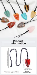 Detailed view of 40mm heart-shaped natural stone pendant necklace with size dimensions