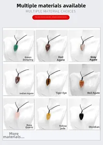 Collection of nine heart-shaped natural stone pendants on black cord necklaces