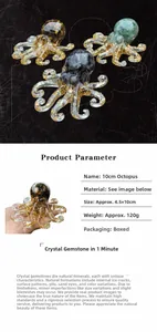Macro shot of 10cm resin octopus ornament featuring gold foil and natural crystal chips