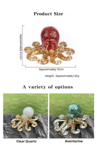 Macro detail of octopus resin craft featuring natural crushed crystal stones and gold foil
