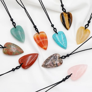 Natural Crystal Agate Stone Heart Pendant Necklace Hand Polished Amethyst Rose Quartz Tiger Eye With Black Rope Cord For Unisex Jewelry Gift