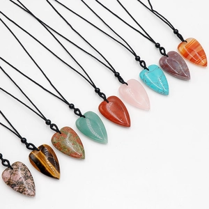 Natural crystal heart necklace set with tiger eye, rose quartz and agate pendants