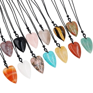 Natural crystal heart pendant necklaces in tiger eye, rose quartz and various stones