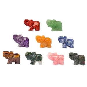 Set de 9 mini estatuas de elefantes en cristal natural y ágata para decoración