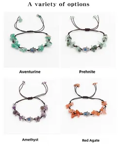 Braccialetti intrecciati con ametista, agata e ciondoli malocchio e cordino regolabile