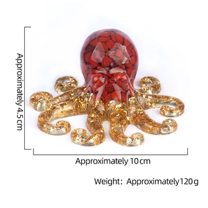 Crystal agate amethyst stone octopus resin figurine home decoration handicraft 10x4.5cm