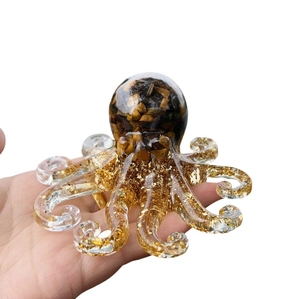 Tiger eye stone and gold foil resin octopus figurine ornament for home decor