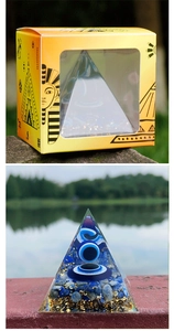 Lapis lazuli and evil eye resin pyramid with gold leaf detail and Egyptian gift box