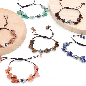 Bracciale Intrecciato In Ghiaia Di Pietra Naturale Con Ciondolo Mano Di Fatima Occhio Di Allah Gioielli Etnici Regolabili