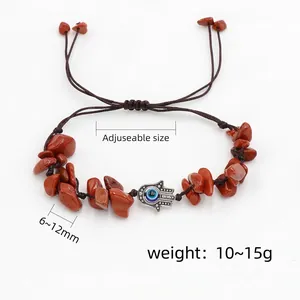 Bracciale in diaspro rosso con mano di hamsa, malocchio e cordino regolabile