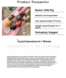 Detailed view of hand-sized 1-inch carved natural crystal pigs in various gemstones