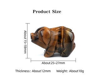 Macro detail of hand-carved tiger eye pig figurine showing product size and dimensions