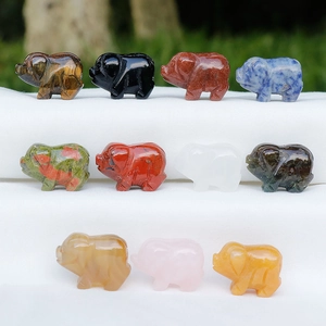 Natural crystal agate 1-inch pig carvings in various colorful gemstones and minerals