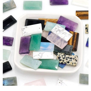 Mix of rectangular natural gemstone beads with polished facets for DIY jewelry making