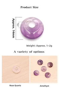 Detailansicht der 14mm Amethyst und Rosenquarz Donut Anhänger für DIY Schmuckherstellung