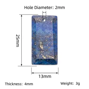 Rectangle lapis lazuli stone pendant with gold flecks and dimensions for jewelry making