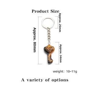 Tiger eye crystal key pendant dimensions showing 80mm total length on white background