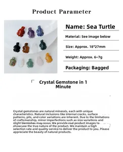 Macro shot of 18x27mm natural crystal turtle figurines in various gemstones