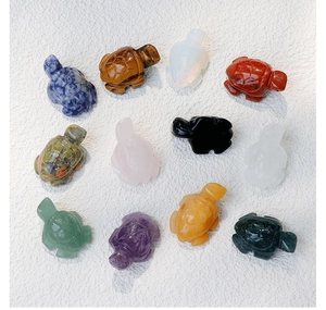 Detailed collection of assorted natural crystal and gemstone sea turtle carved figurines