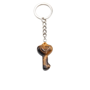 Tiger's eye heart key pendant keychain with 520 engraving and silver metal ring