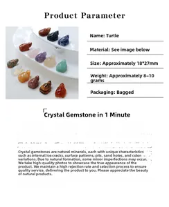 Detail view of 18x27mm natural carved crystal turtles in multiple assorted gemstones