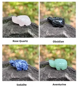 Mini sea turtle carvings in rose quartz, obsidian, sodalite and aventurine crystals