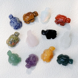 Set of 12 natural crystal and gemstone turtle figurines in diverse mineral textures