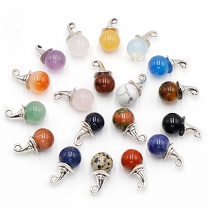 Natural Crystal Gemstone Round Ball Pendant Necklace With Christmas Hat Spiral Alloy Cap For Christmas Halloween