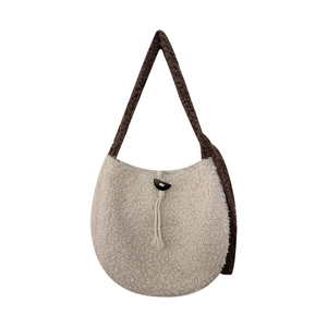 Minimalist cream sherpa crossbody bag with large capacity and brown toggle closure