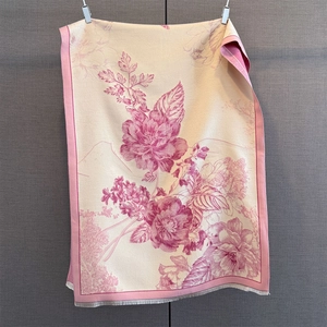 Detailed view of the soft vintage floral cashmere-feel scarf with elegant fringe edges