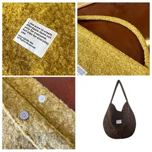 Large plush crossbody tote bag in ginger brown with magnetic closure and wide strap