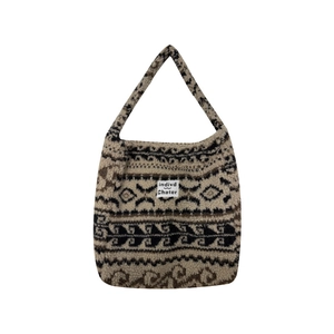 Grande borsa shopper invernale in pile con motivo Fair Isle e scomparto capiente