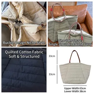 Quilted cloud tote bag in beige, green, and black with large capacity for women