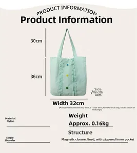 Vue détaillée du sac en nylon vert menthe avec dimensions et boutons élégants