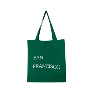 Dark green nylon tote bag with white San Francisco print in a minimalist shoulder design