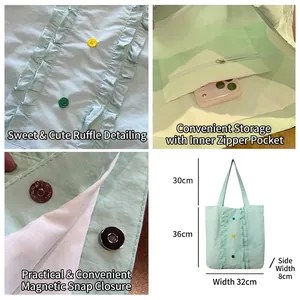 Sac fourre-tout en nylon vert menthe à volants et dimensions 32x36x8cm pour le trajet