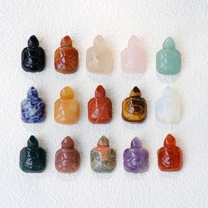 Collection of 15 colorful carved natural crystal and agate turtle figurines set