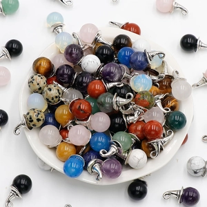Natural crystal agate round stone pendants with silver magic hat caps in various colors