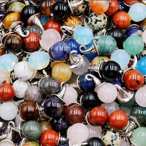 Polished natural crystal agate ball pendants with silver caps in various colorful gemstones