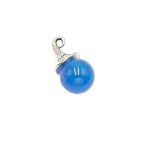 Blue agate sphere pendant with silver metal cap and bail for necklace jewelry making