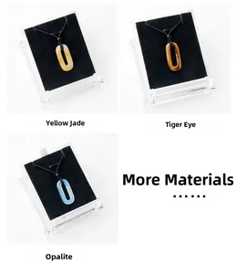 Pendentifs ovales en pierre naturelle, jade jaune, oeil de tigre et opalite sur cordon