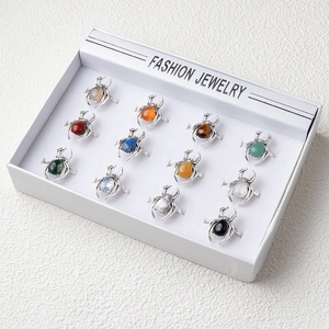 Spider Ring Alloy Inlay Natural Stone Adjustable Open Ring Punk Gothic Halloween Accessory