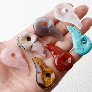 Carved natural crystal bird skull pendants in assorted gemstones for DIY jewelry crafts