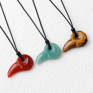 Natural agate tiger eye stone pendants carved in bird head shapes with braided cords