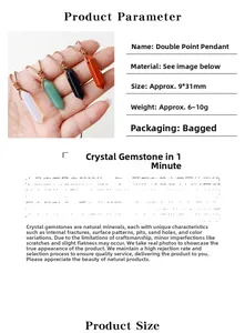 Detailed size chart for 9x31mm double-pointed hexagonal crystal prism pendants