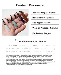 Detailed size specifications for 6x25mm rectangular natural stone pendants with hand display