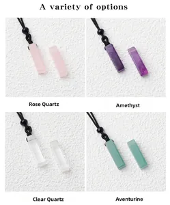 Selection of rose quartz, amethyst, clear quartz, and aventurine stone pendant necklaces