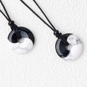 Yin Yang Tai Chi Pendant Necklace Natural Obsidian White Turquoise Stone Ping An Kou Retro Zen Style Jewelry For Men Women