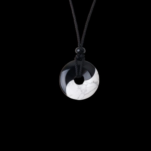 Yin Yang Tai Chi necklace with black obsidian and white turquoise stone pendant